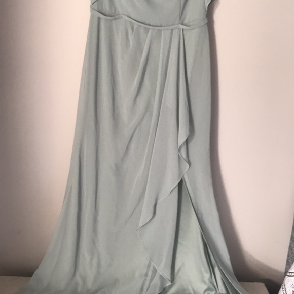 Dusty Sage David’s Bridal Flutter Sleeve Dress with Cascade - Picture 3 of 4